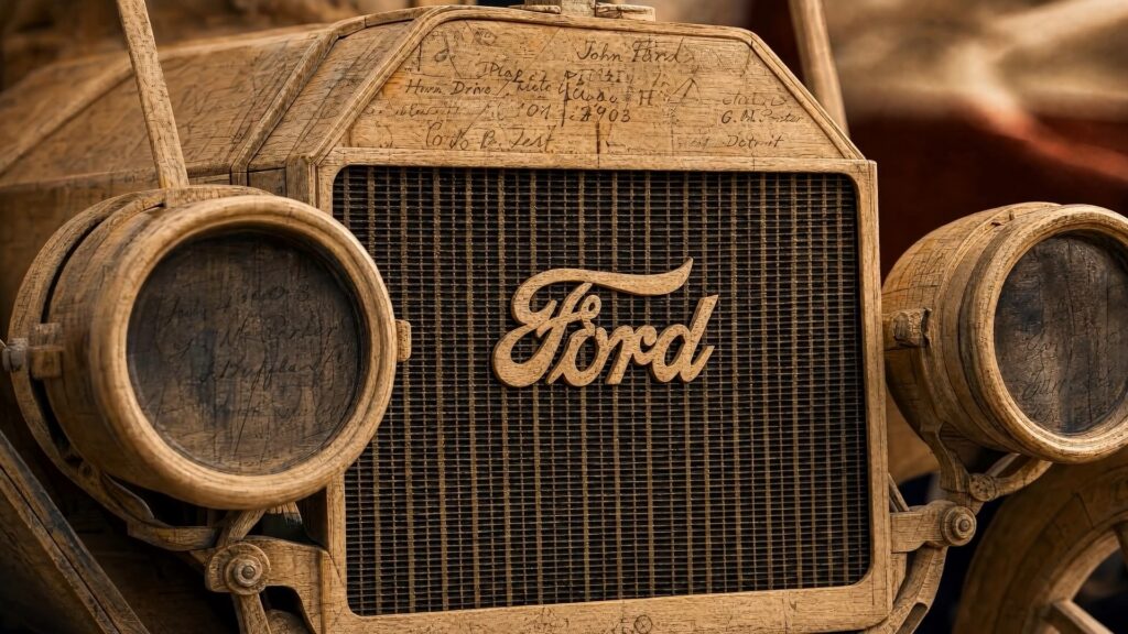 The front grille of a Ford Model T car.