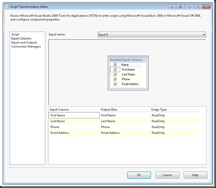 image Script Transformation Editor window