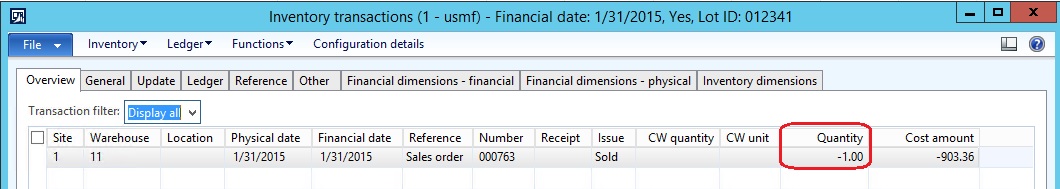 Inventory transactions.