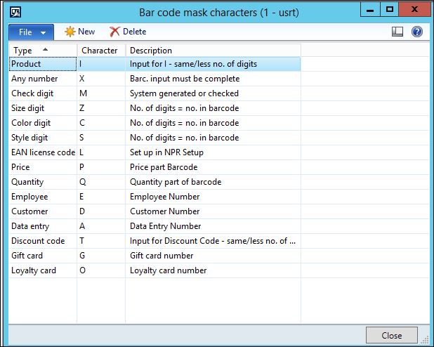 Bar code mask characters.