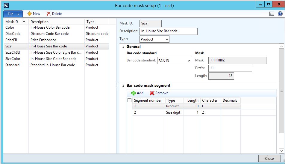 Bar code mask setup.