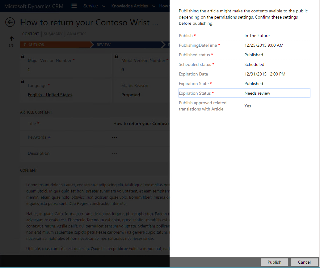 Creating a custom view or workflow to configure the articles that are in the "Needs Review" status to act on them.