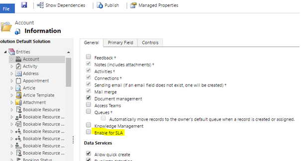Enable entity for SLA