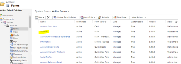 Navigate to Account form