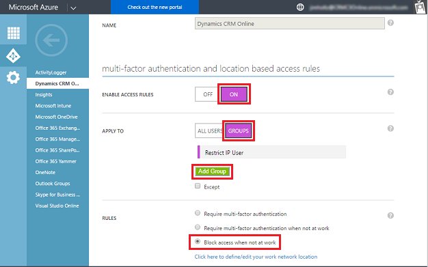 Set properties for access rules