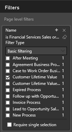 All available business processes are seen in the filter