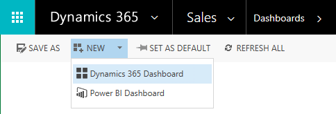 Choose Dynamics 365 Dashboard from the menu