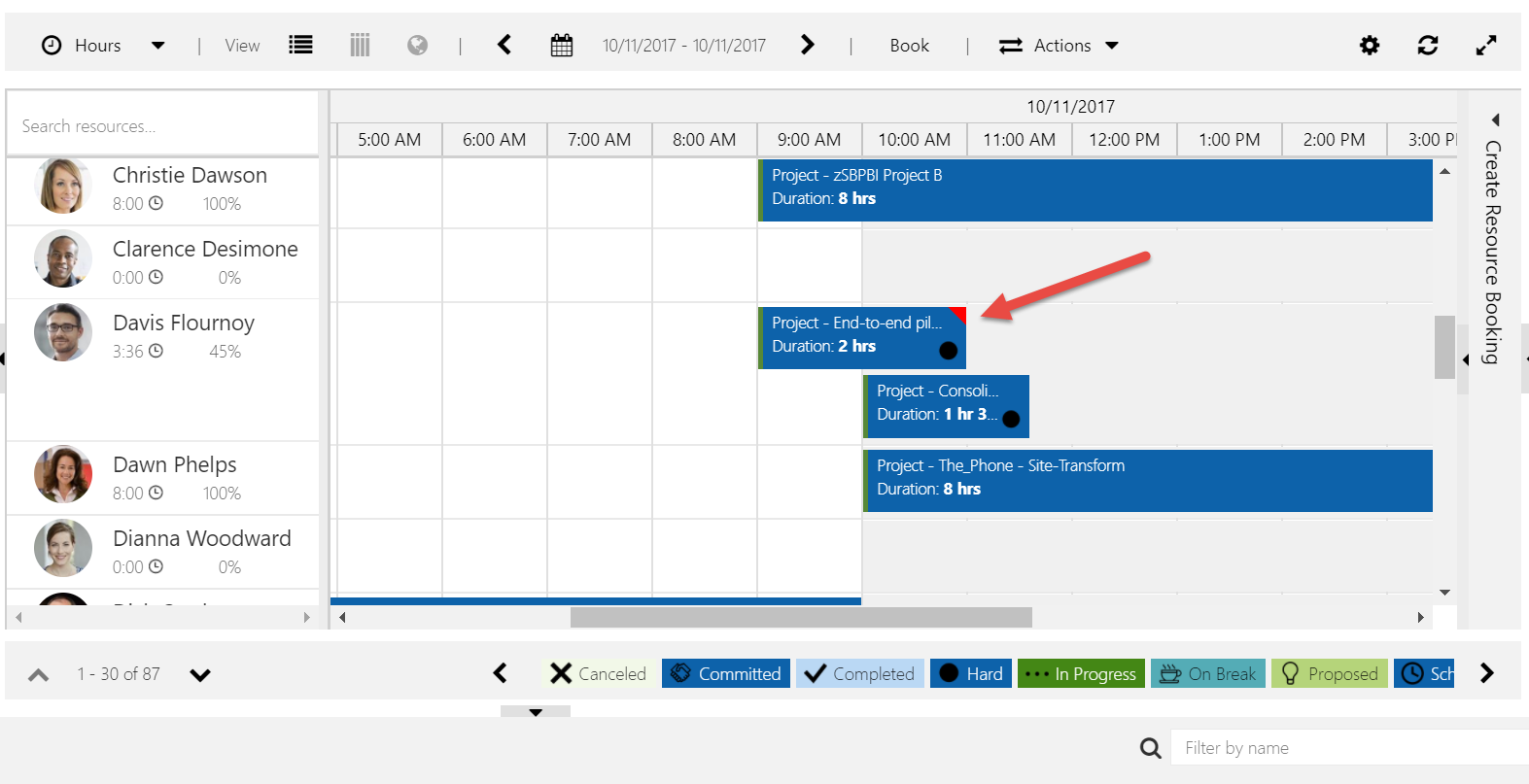 Display the priority of booking by showing the priority color in top right corner