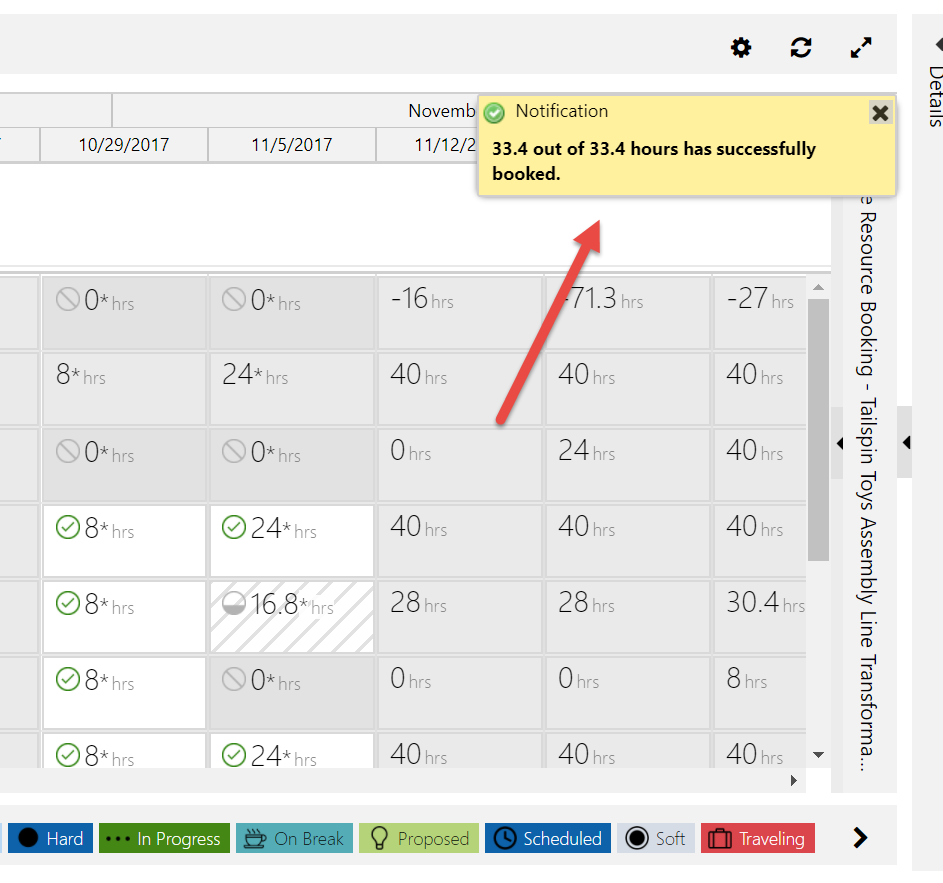 Notification about hours booked vs. hours requested