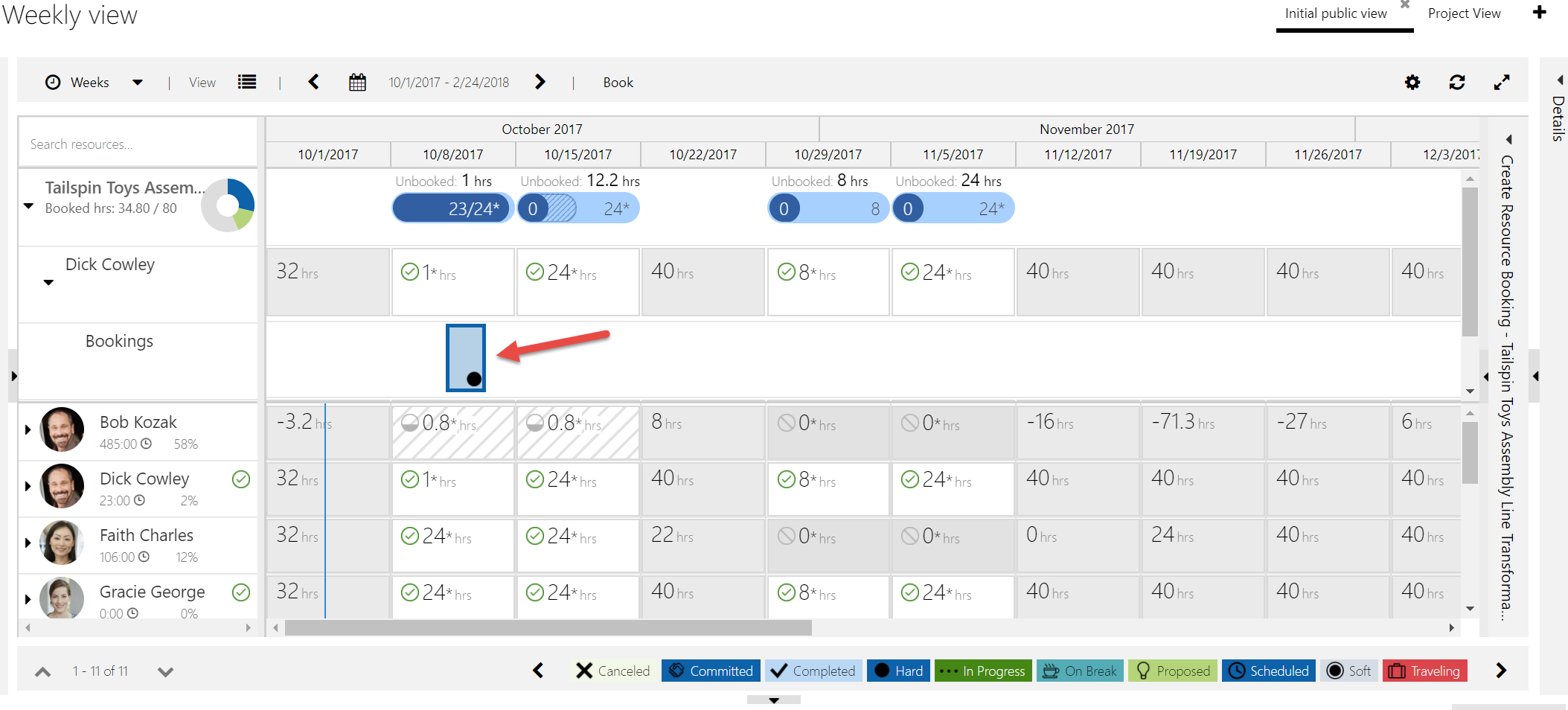 Opacity to indicate when a resource is scheduled to work on specific vs other requirement