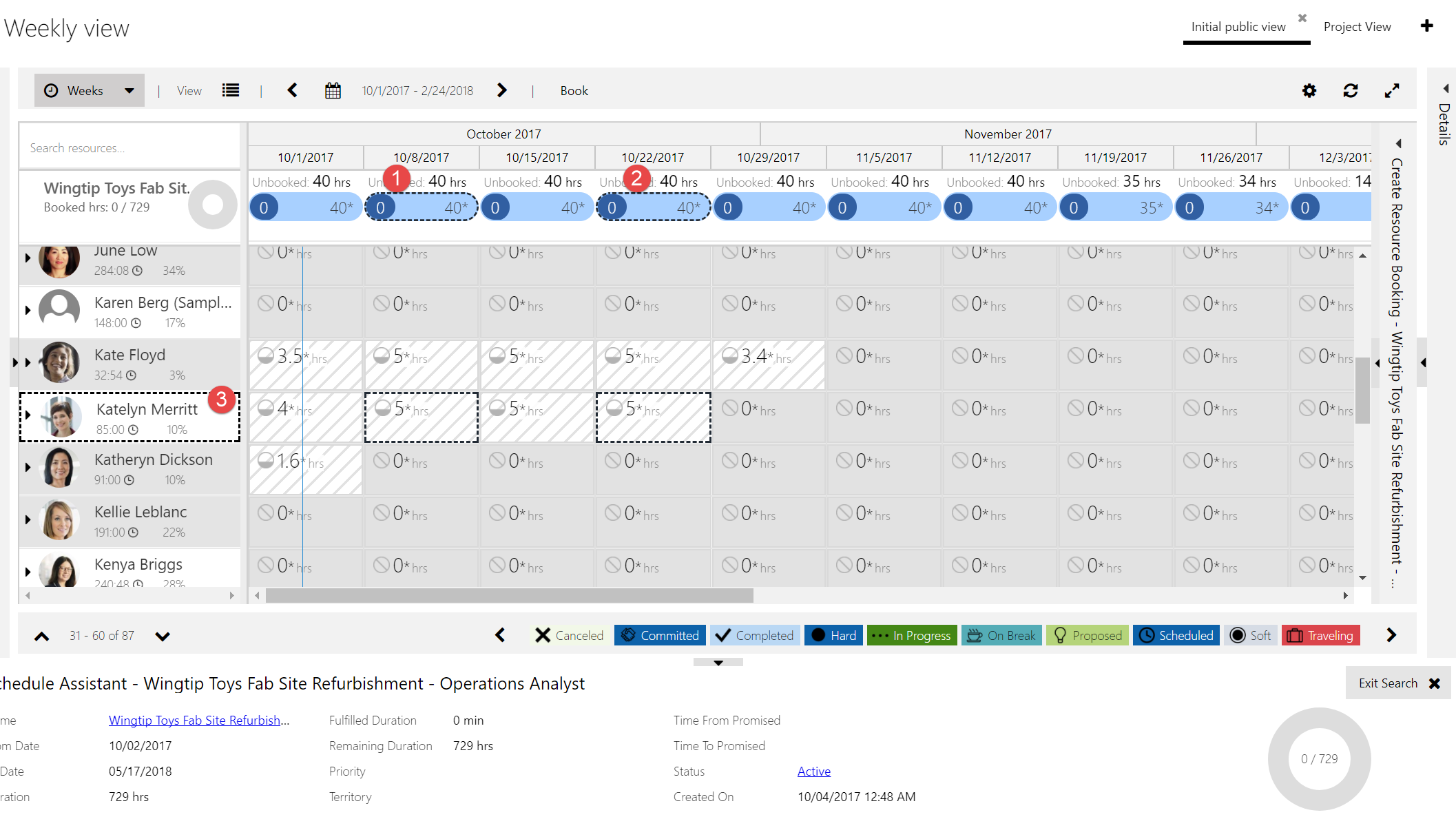 Select requirement bars for specific dates