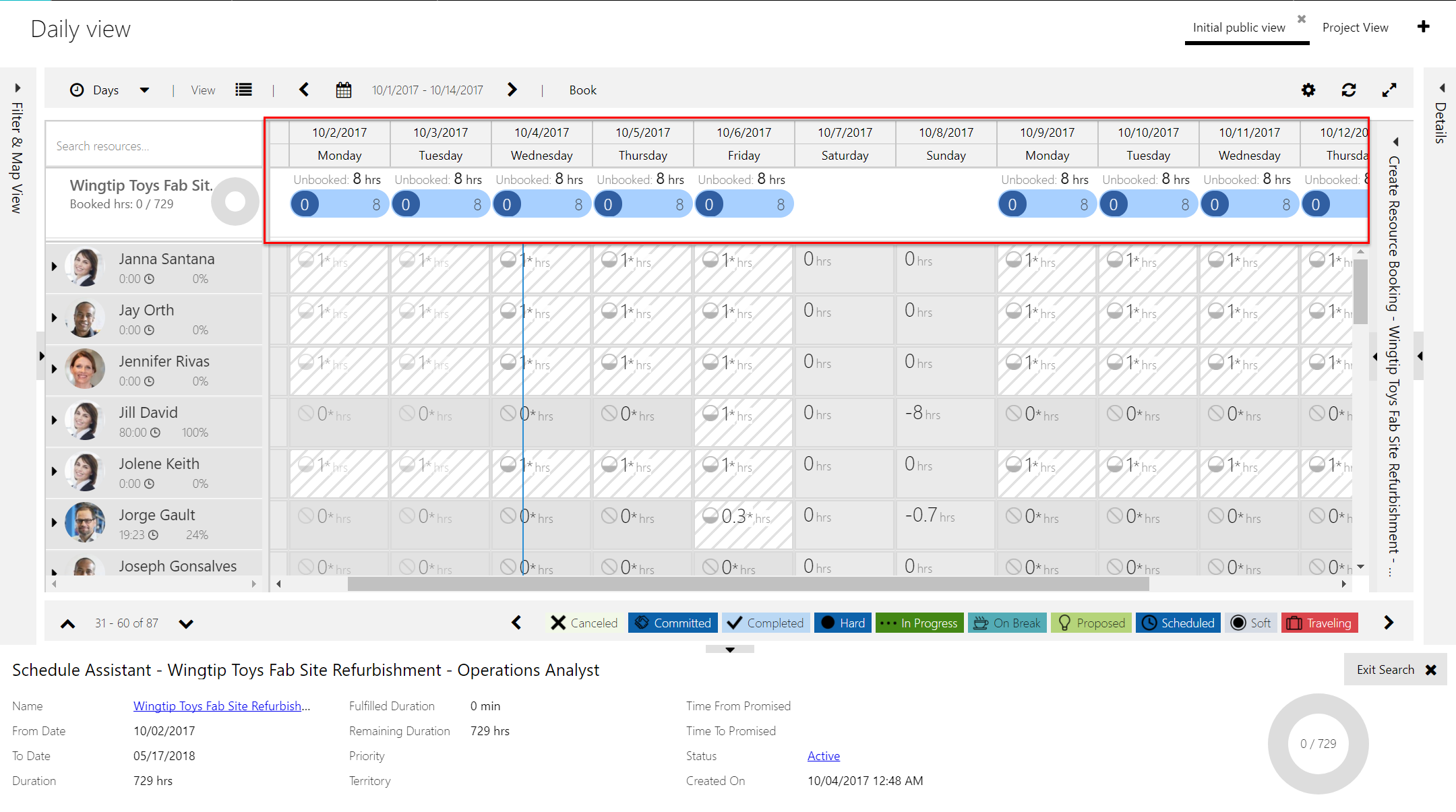 View requirement patter on schedule board