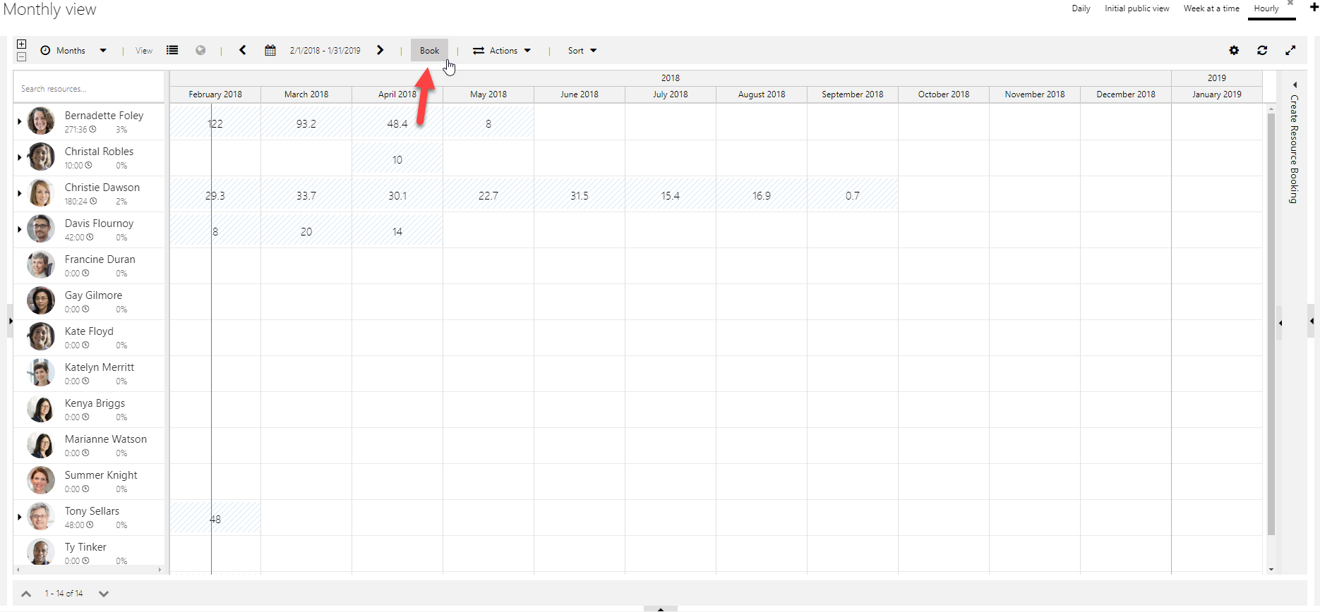 booking requirement grid when user clicks Book