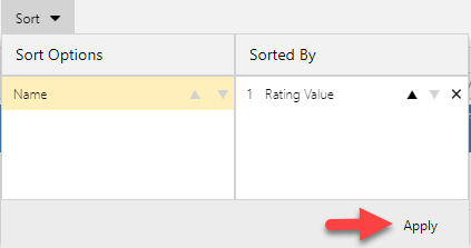 Click Apply to execute sort options
