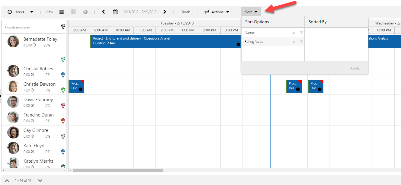 New Sort button on the Schedule Board ribbon