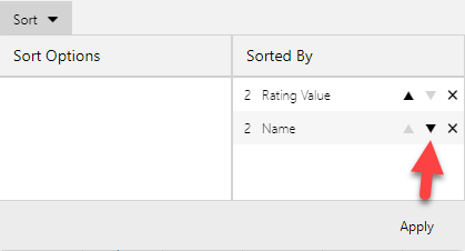 Use Ascending or Descending arrows to select a sort option