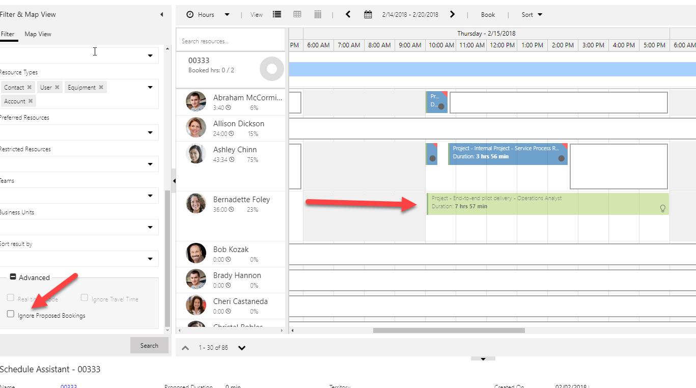 Ignore Proposed Bookings check box in the filter panel