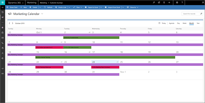 Marketing calendar in month view