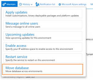 Screenshot of maintain and move to database