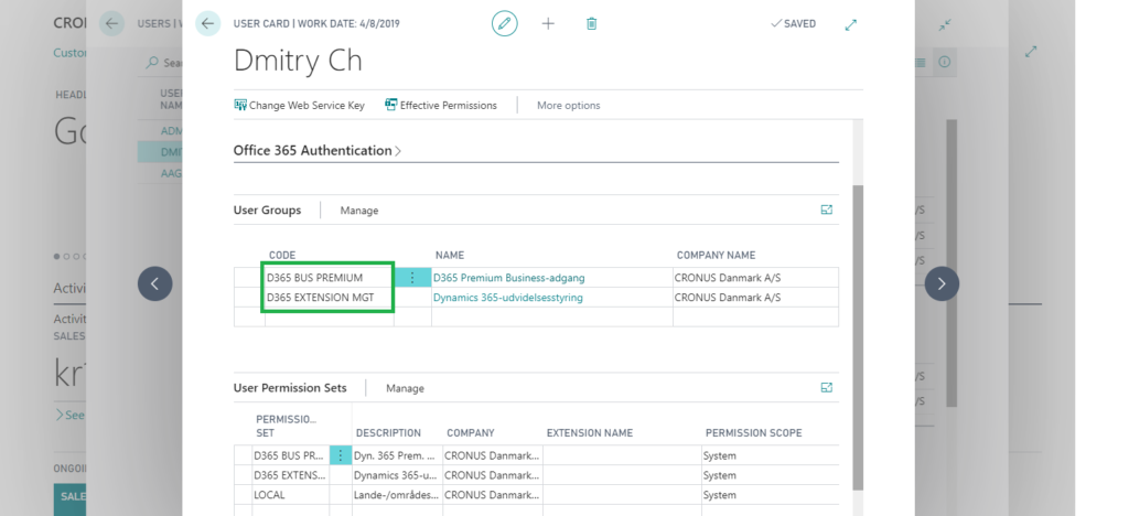 User Groups page