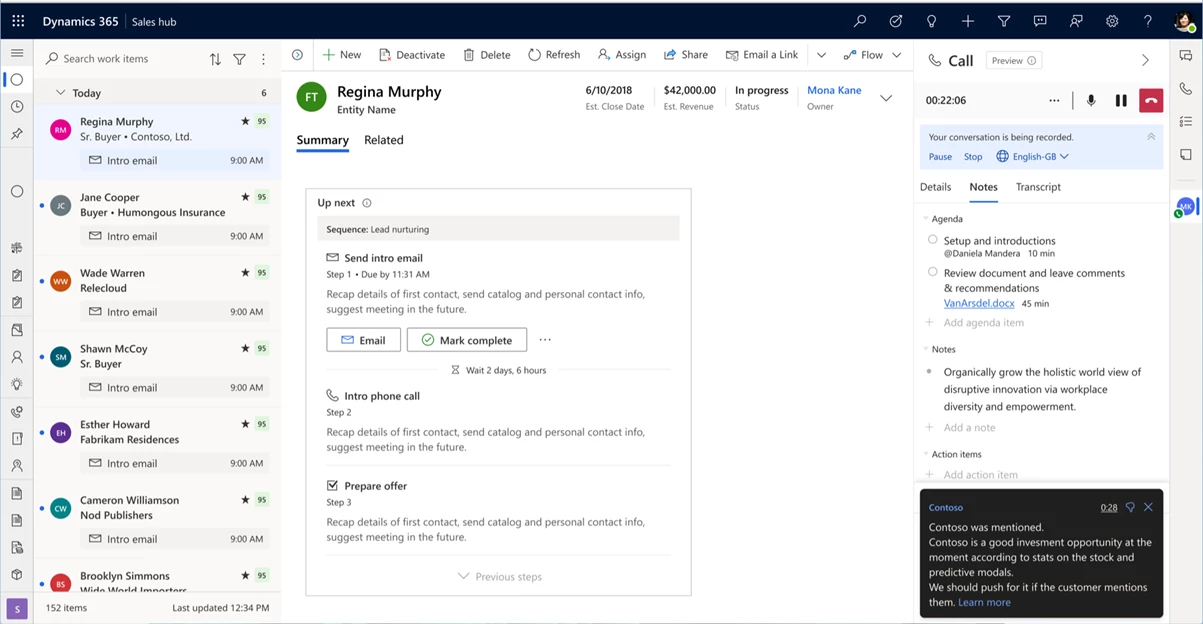 Screenshot depicting real-time insight presented to seller during a phone conversation.