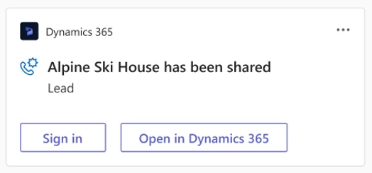 Dynamics links unfurled with details showing&nbsp;in Teams chat