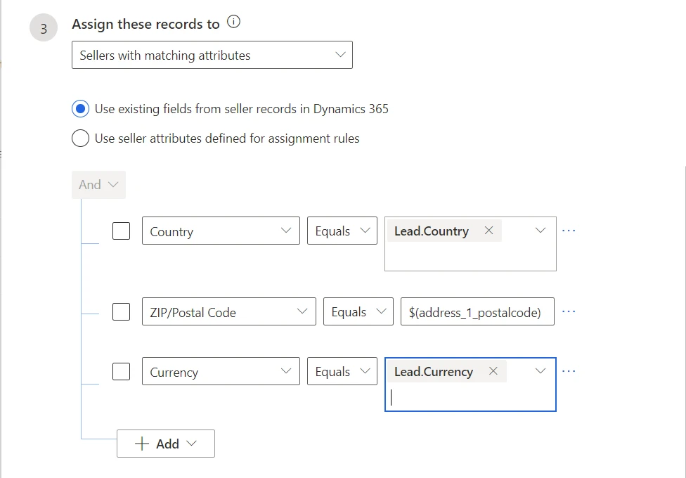 screen showing how to create assignment rules based on currency and country