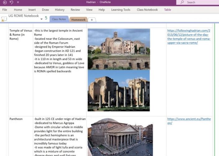 OneNote Class Notebook page