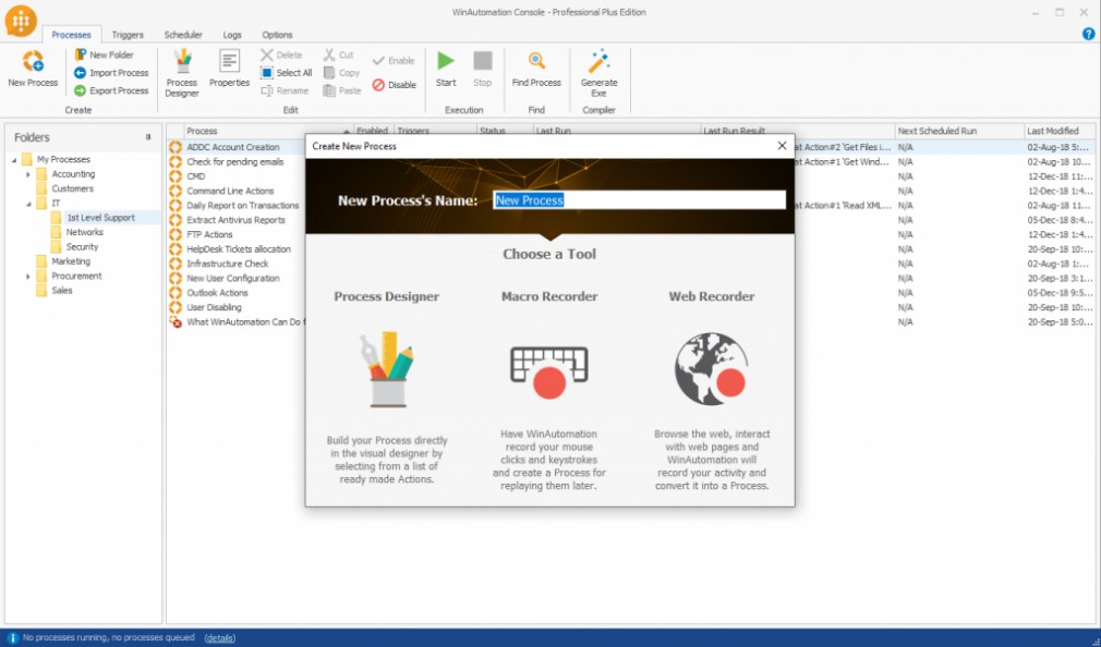 Desktop-Oberfläche von WinAutomation
