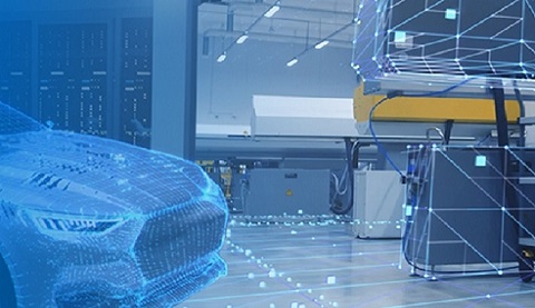Ein Auto umgeben von einem virtuellen Netz grafisch Dargestellt)