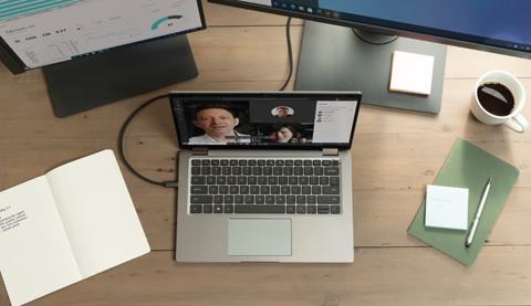 A laptop on a desk