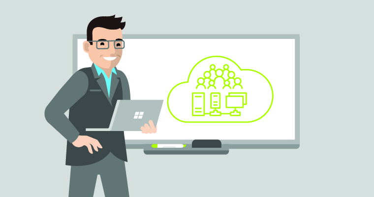 illustration of man holding laptop in front of a whiteboard