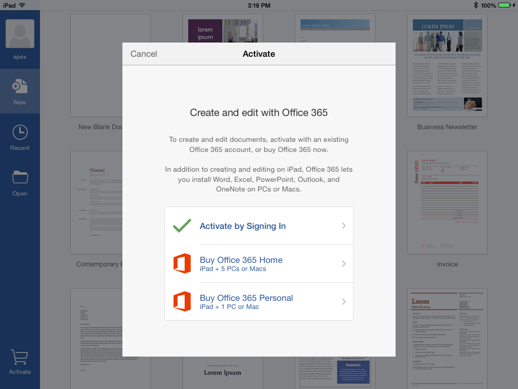 Create Office subscription