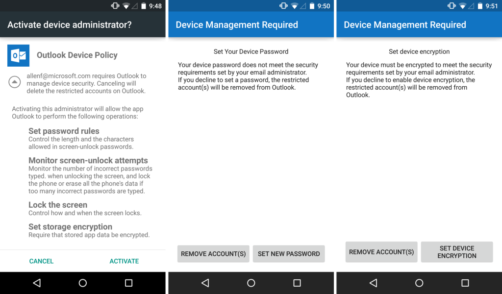 Android setup device mangement
