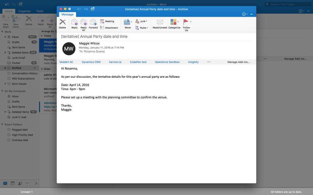Full Screen view feature in Outlook for Mac 3