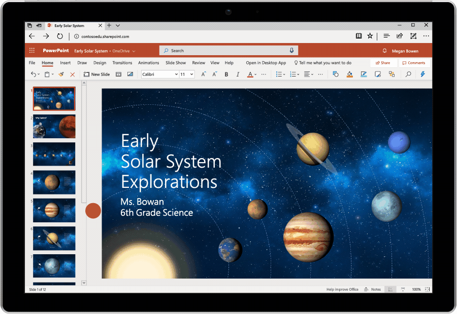 Animated image of inking used in a PowerPoint slide. It is a pop quiz about the solar system.