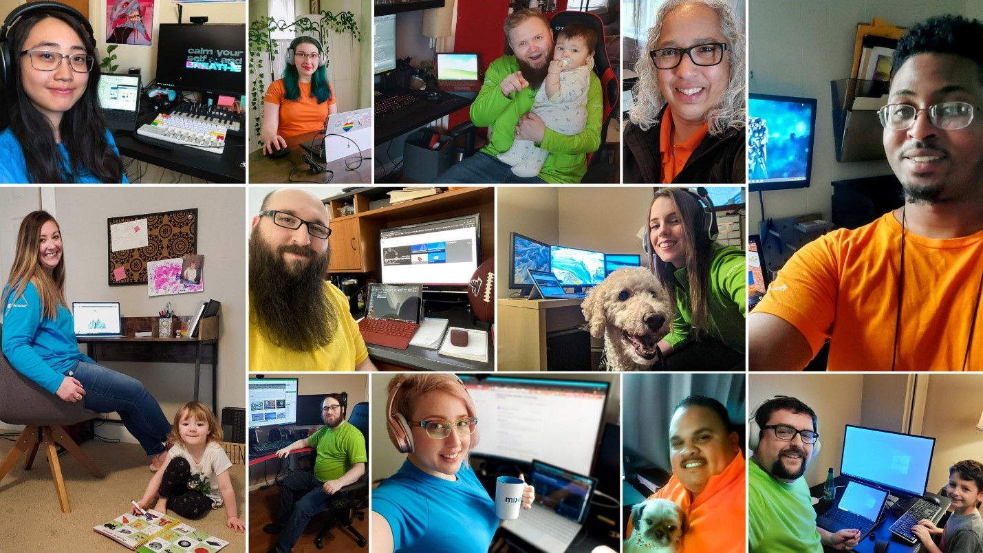 Microsoft Store associates working from home.