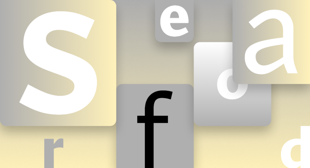 Seaford text example with the letters s, r, e, a, f, o, and d.