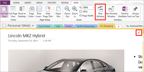 New window menu option