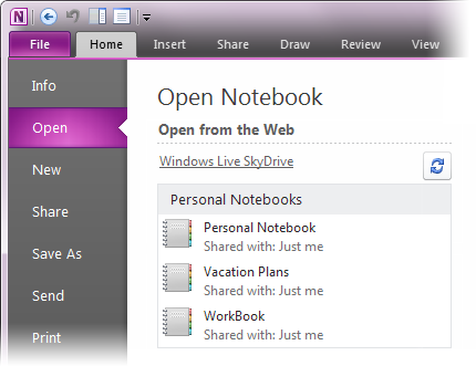 The new Open from the Web screen in OneNote 2010 The new Open from the Web screen in OneNote 2010