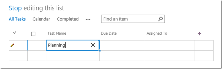 image "planning" being typed into the first line of an excel document