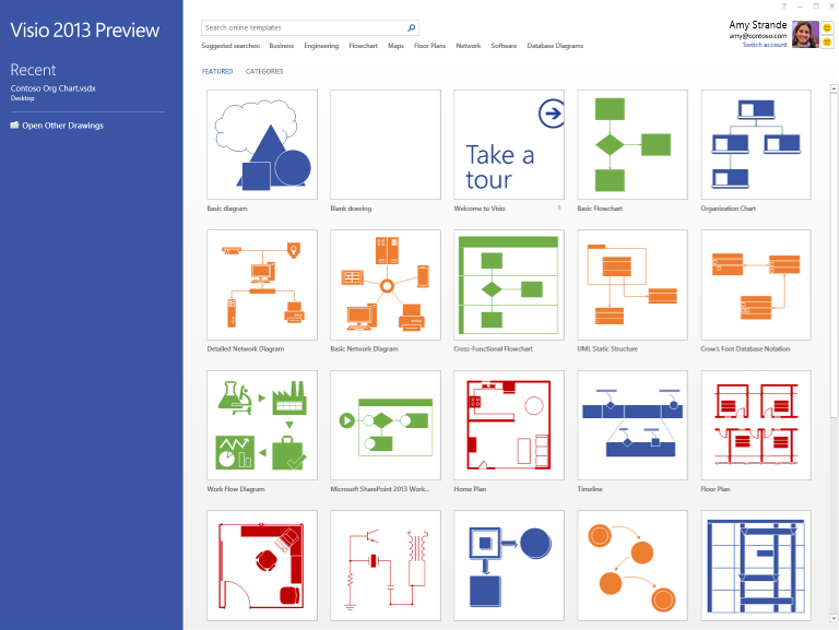 Visio 2013 start screen Visio 2013 start screen