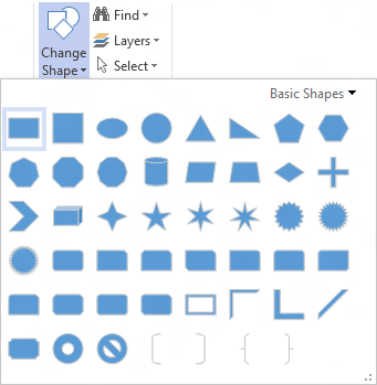 Change Shape on the Visio Home tab Change Shape on the Visio Home tab
