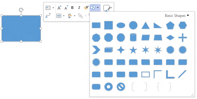 Change Shape on the Visio Floatie menu Change Shape on the Visio Floatie menu