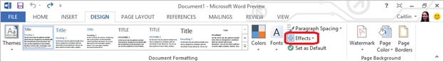 Theme effects button Screenshot of the design tab with the theme effects button highlighted