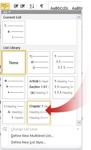 Chapter option in the List Library Chapter option in the List Library