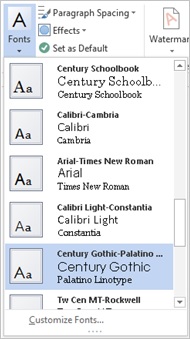 Change the theme fonts Screenshot of user choosing a new set of theme fonts