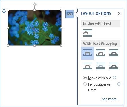 Screenshot of layout options Layout
