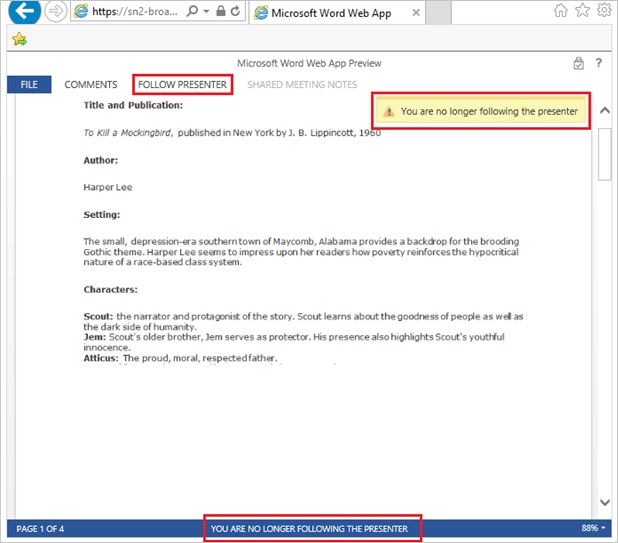 Screenshot of the attendee experience in the browser "Follow Presenter" is selected on the web window