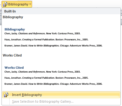 Image of Insert Bibliography button Image of Insert Bibliography button